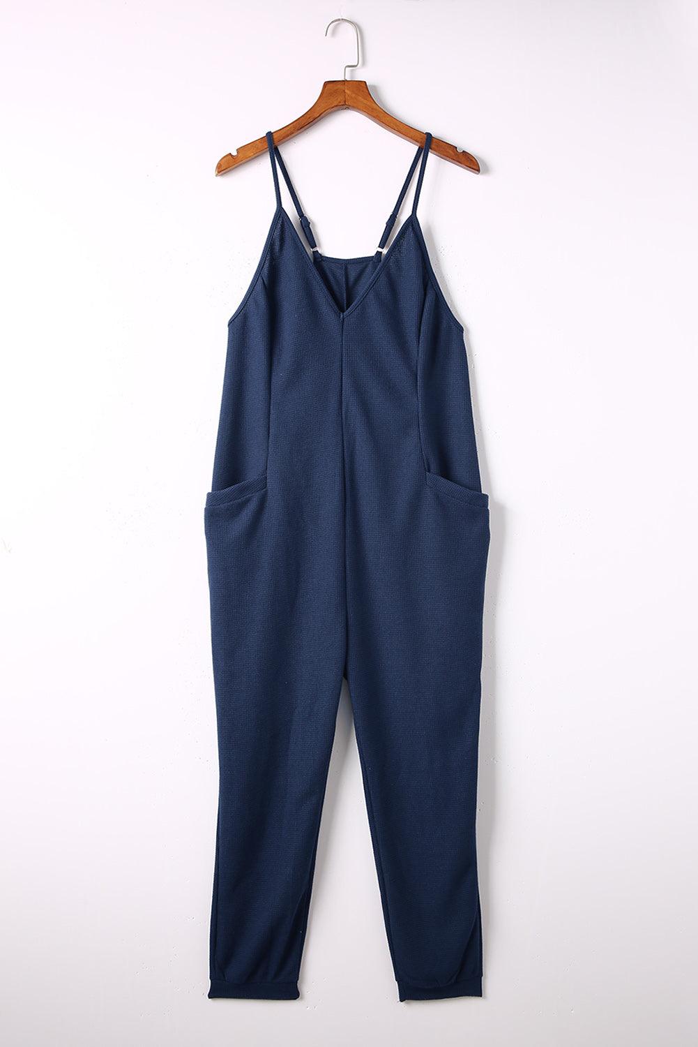 Get trendy with Spaghetti Strap Deep V Jumpsuit with Pockets - Jumpsuits available at Styles Code. Grab yours today!