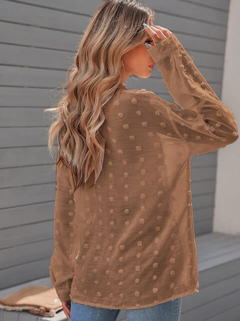 Get trendy with Swiss Dot Drop Shoulder Shirt - Shirt available at Styles Code. Grab yours today!