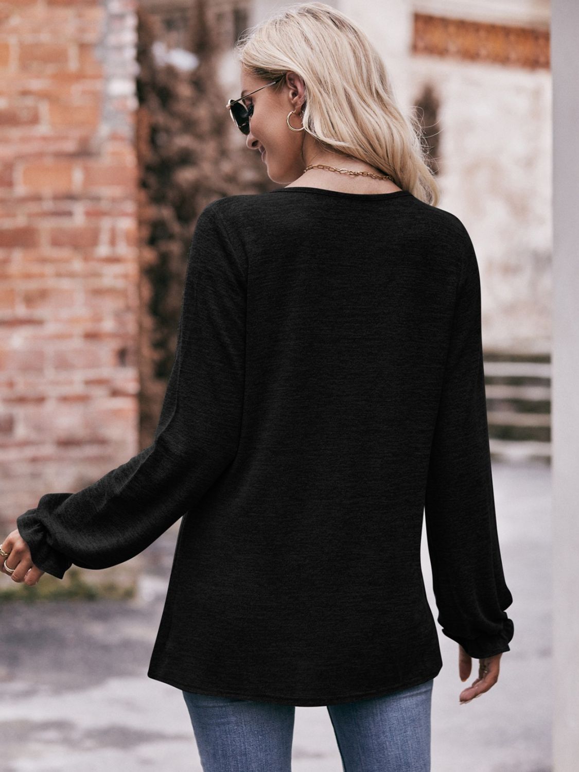 Get trendy with Double Take Long Flounce Sleeve Round Neck Blouse - Tops available at Styles Code. Grab yours today!