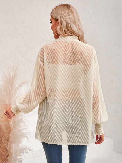 Get trendy with Lantern Sleeve Open Front Sheer Cardigan - Coats available at Styles Code. Grab yours today!