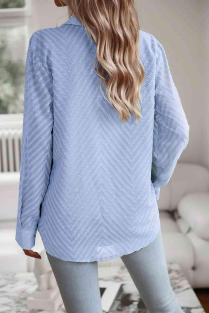 Get trendy with Collared Neck Long Sleeve Pocketed Shirt - Shirt available at Styles Code. Grab yours today!