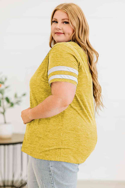 Get trendy with Plus Size Striped V-Neck Tee Shirt - T-Shirt available at Styles Code. Grab yours today!