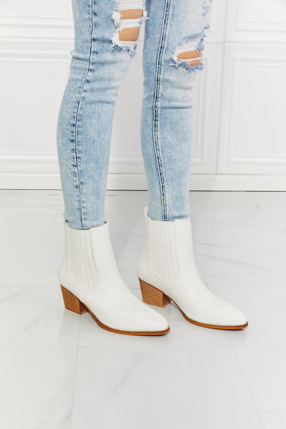 Get trendy with MMShoes Love the Journey Stacked Heel Chelsea Boot in White - Shoes available at Styles Code. Grab yours today!