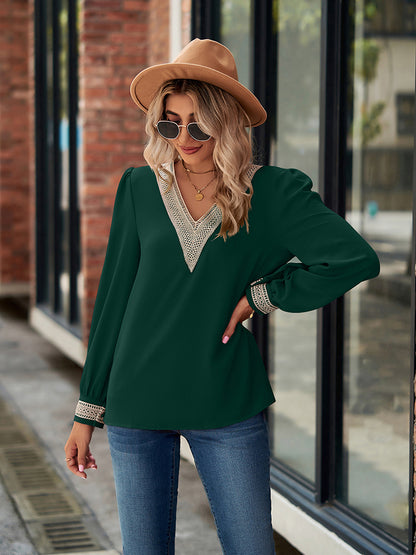 Get trendy with V-Neck Long Sleeve Blouse - Tops available at Styles Code. Grab yours today!