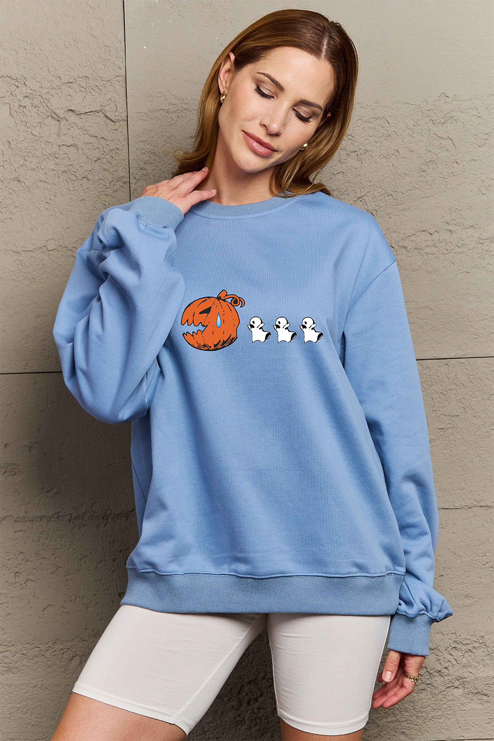 Get trendy with Simply Love Full Size Graphic Dropped Shoulder Sweatshirt - Halloween Clothes available at Styles Code. Grab yours today!