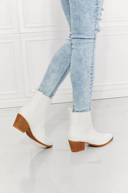 Get trendy with MMShoes Love the Journey Stacked Heel Chelsea Boot in White - Shoes available at Styles Code. Grab yours today!