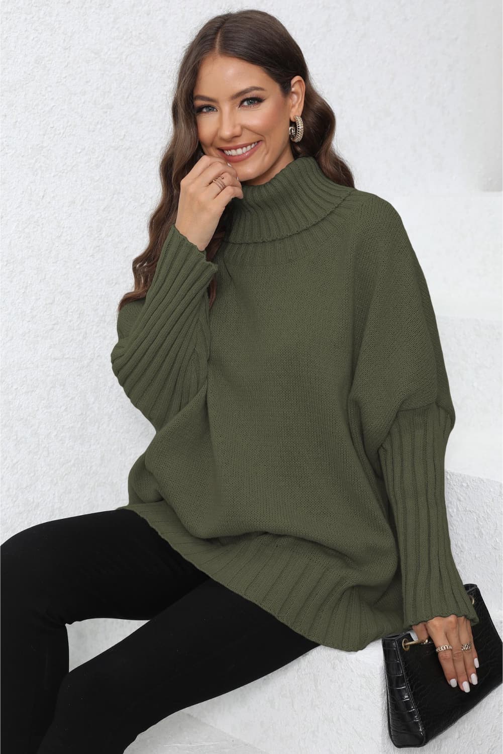 Get trendy with Turtle Neck Long Sleeve Ribbed Sweater - Sweater available at Styles Code. Grab yours today!