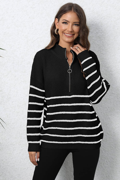 Get trendy with Mock Neck Long Sleeve Zip-Up Sweater - Sweater available at Styles Code. Grab yours today!