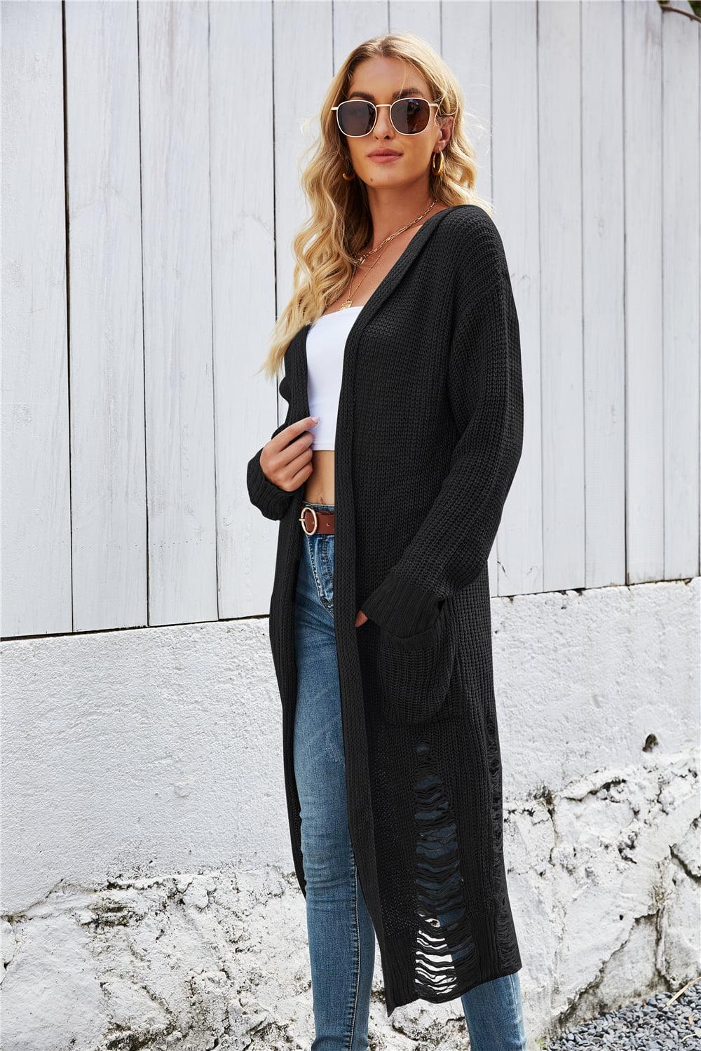 Get trendy with Open Front Long Sleeve Hooded Cardigan - Cardigans available at Styles Code. Grab yours today!