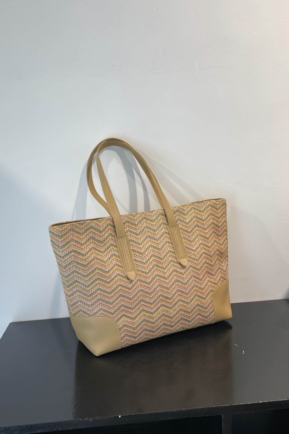 Get trendy with Chevron Straw Tote Bag - Bags available at Styles Code. Grab yours today!