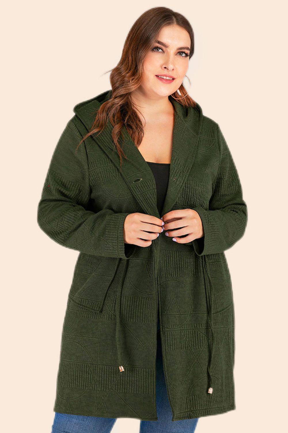 Get trendy with Plus Size Drawstring Waist Hooded Cardigan - Plus Size available at Styles Code. Grab yours today!