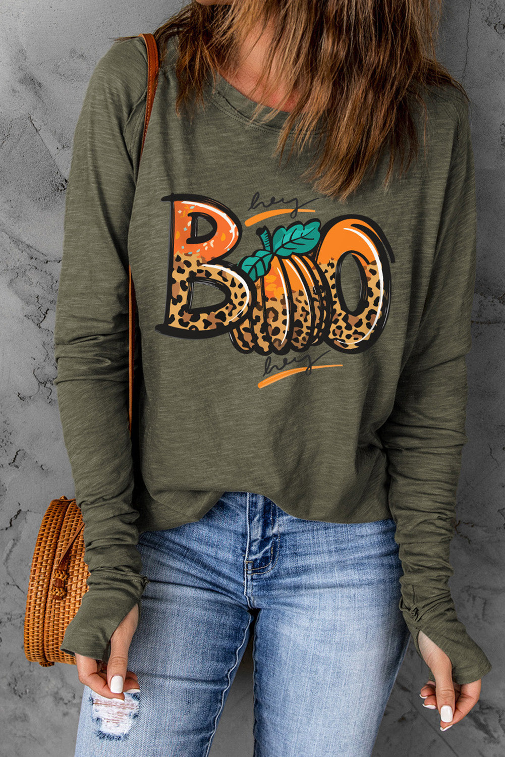 Get trendy with Graphic Thumbhole Sleeve T-Shirt - Halloween Clothes available at Styles Code. Grab yours today!