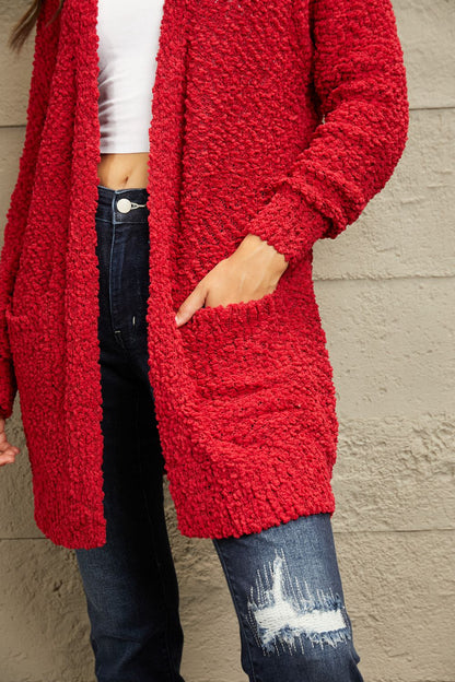 Get trendy with Full Size Open Front Popcorn Cardigan - Cardigan available at Styles Code. Grab yours today!