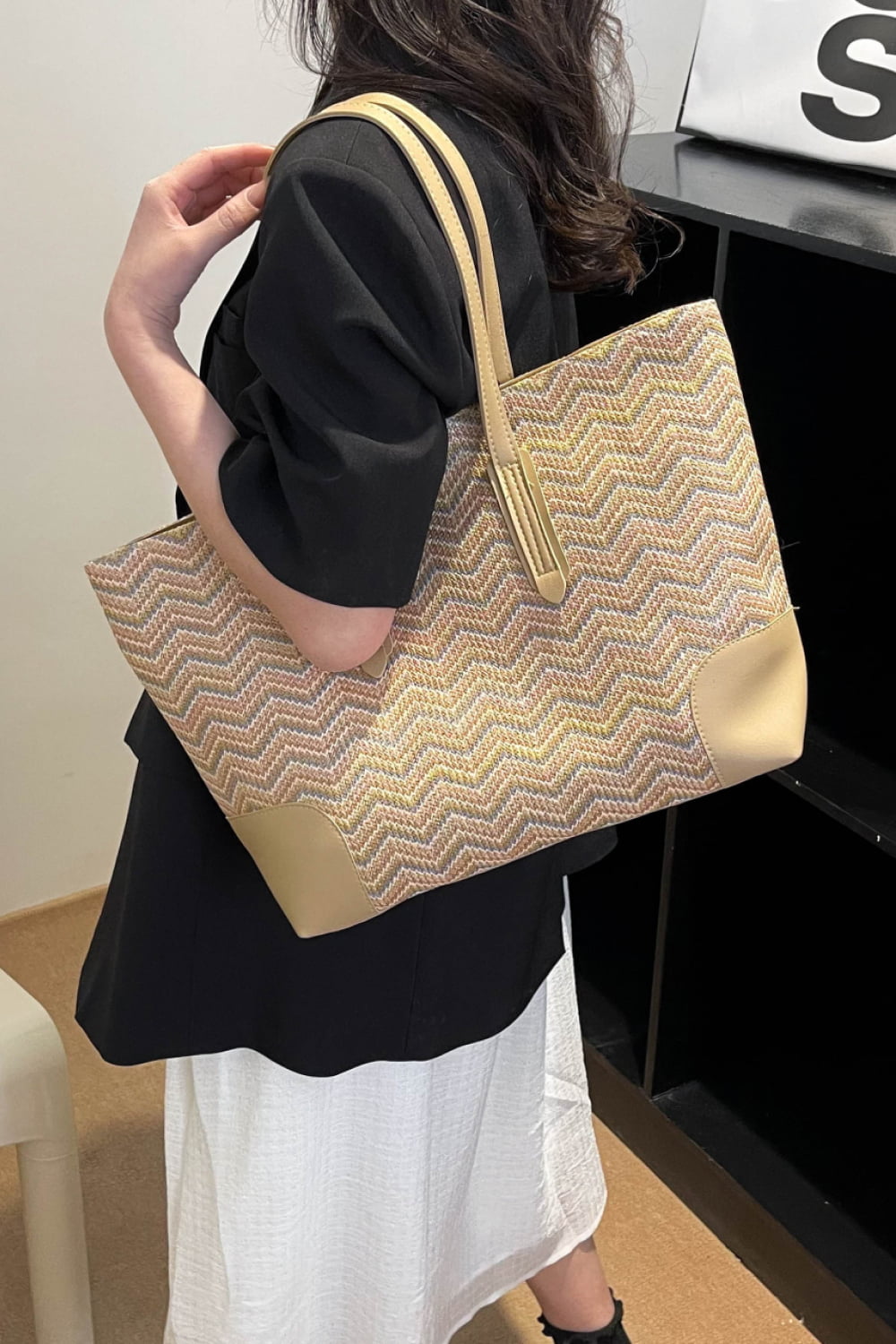 Get trendy with Chevron Straw Tote Bag - Bags available at Styles Code. Grab yours today!