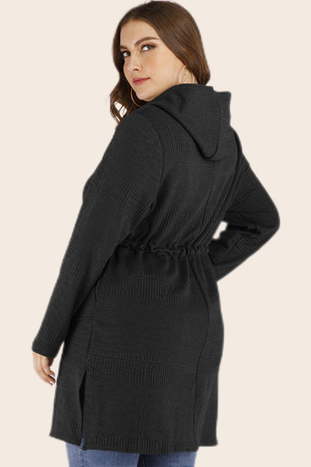 Get trendy with Plus Size Drawstring Waist Hooded Cardigan - Plus Size available at Styles Code. Grab yours today!