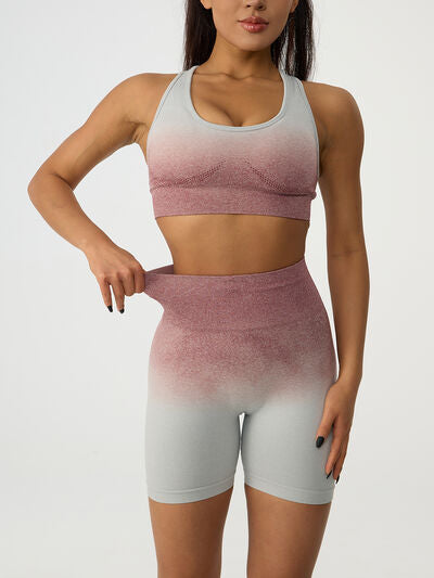 Get trendy with Gradient Scoop Neck Tank and High Waist Shorts Active Set - Activewear available at Styles Code. Grab yours today!