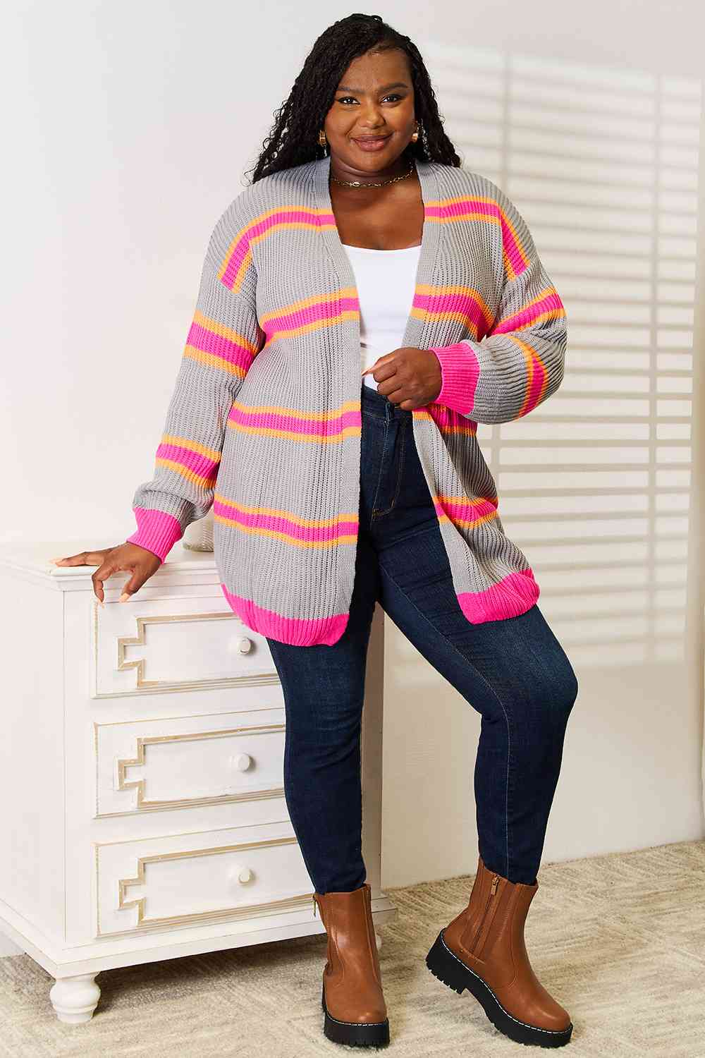 Get trendy with Woven Right Ribbed Long Sleeve Cardigan - Cardigan available at Styles Code. Grab yours today!