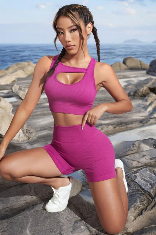 Get trendy with Cutout Crop Top and Sports Shorts Set - Activewear available at Styles Code. Grab yours today!