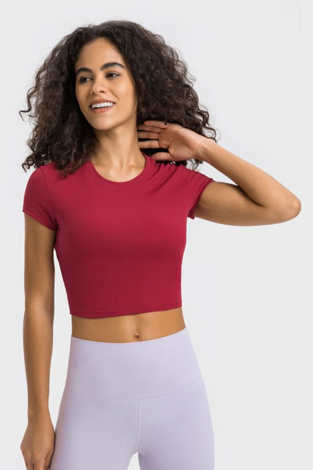 Get trendy with Round Neck Short Sleeve Cropped Sports T-Shirt - Activewear available at Styles Code. Grab yours today!