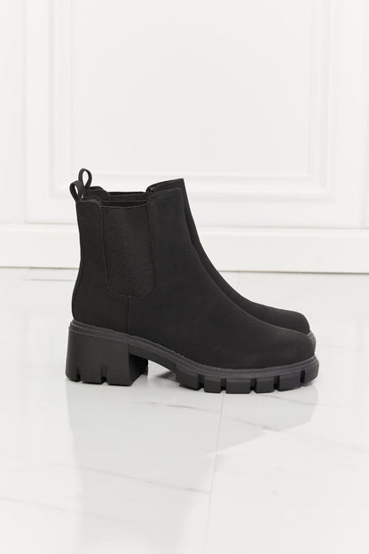 Get trendy with MMShoes Work For It Matte Lug Sole Chelsea Boots in Black - Shoes available at Styles Code. Grab yours today!