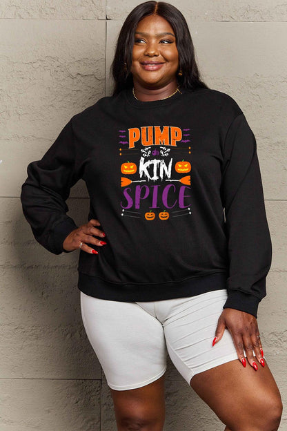 Get trendy with Simply Love Full Size PUMPKIN SPICE Graphic Sweatshirt - Halloween Clothes available at Styles Code. Grab yours today!