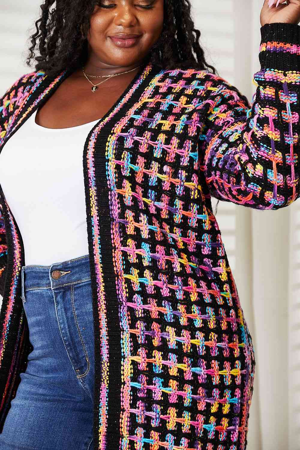 Get trendy with Double Take Full Size Multicolored Open Front Fringe Hem Cardigan - Cardigan available at Styles Code. Grab yours today!