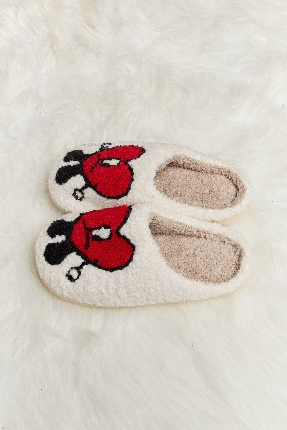 Get trendy with Melody Love Heart Print Plush Slippers - Shoes available at Styles Code. Grab yours today!