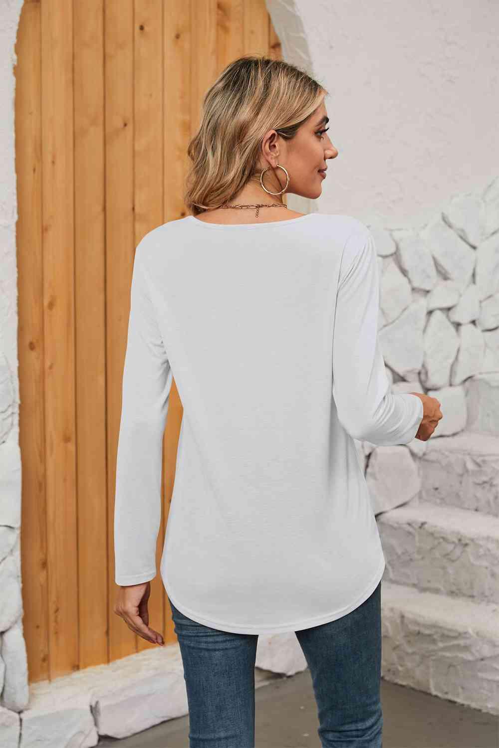 Get trendy with Square Neck Long Sleeve T-Shirt - T-Shirt available at Styles Code. Grab yours today!