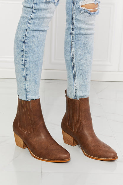 Get trendy with MMShoes Love the Journey Stacked Heel Chelsea Boot in Chestnut - Shoes available at Styles Code. Grab yours today!