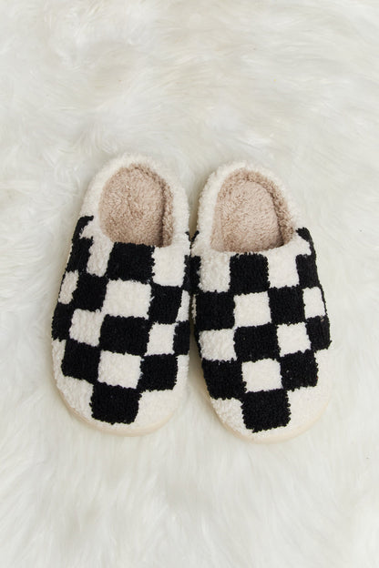 Get trendy with Melody Checkered Print Plush Slide Slippers - Shoes available at Styles Code. Grab yours today!