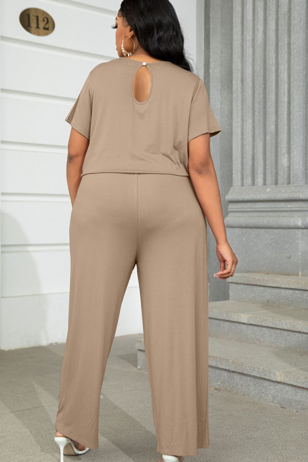 Get trendy with Plus Size Drawstring Waist Short Sleeve Jumpsuit - Plus size available at Styles Code. Grab yours today!