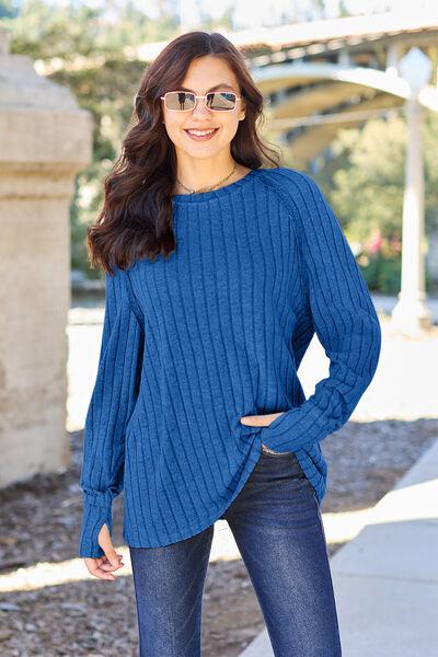 Get trendy with Full Size Ribbed Round Neck Knit Top -  available at Styles Code. Grab yours today!