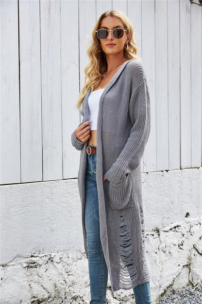 Get trendy with Open Front Long Sleeve Hooded Cardigan - Cardigans available at Styles Code. Grab yours today!