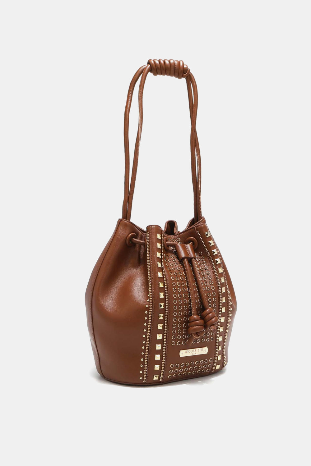 Get trendy with Nicole Lee USA Amy Studded Bucket Bag - Bags available at Styles Code. Grab yours today!