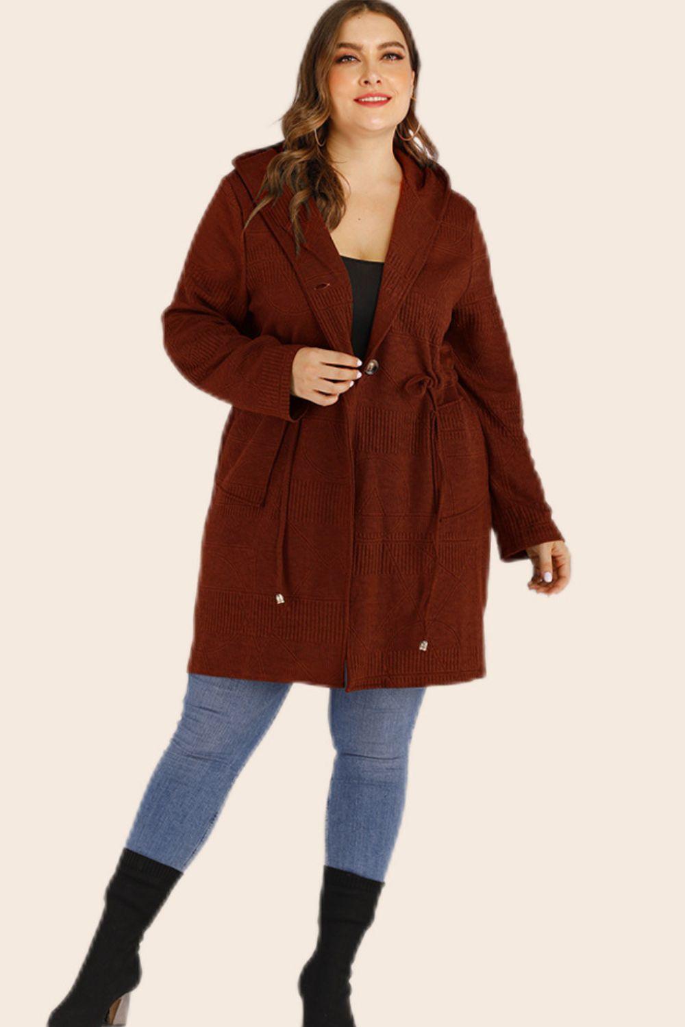 Get trendy with Plus Size Drawstring Waist Hooded Cardigan - Plus Size available at Styles Code. Grab yours today!