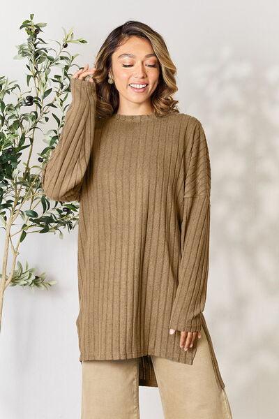 Get trendy with Full Size Ribbed Round Neck Long Sleeve Top -  available at Styles Code. Grab yours today!