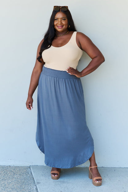 Get trendy with Doublju Comfort Princess Full Size High Waist Scoop Hem Maxi Skirt in Dusty Blue -  available at Styles Code. Grab yours today!