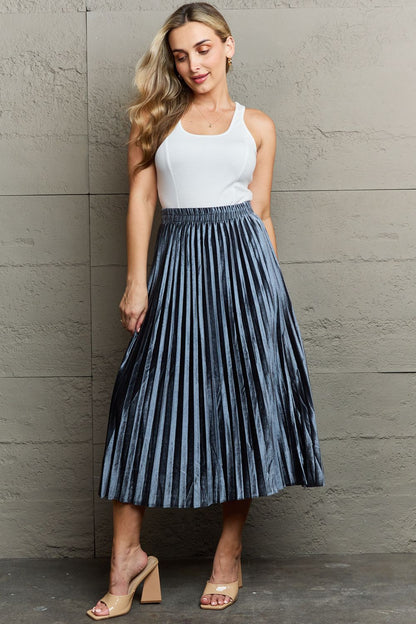 Get trendy with Ninexis Accordion Pleated Flowy Midi Skirt -  available at Styles Code. Grab yours today!