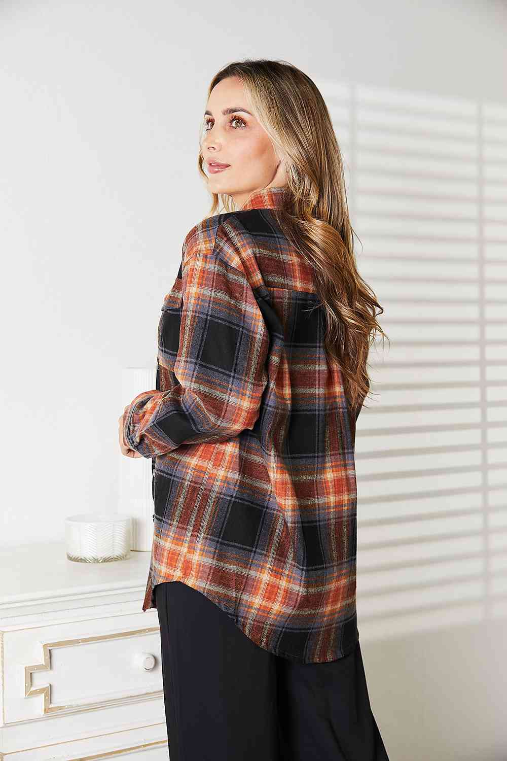 Get trendy with Double Take Plaid Dropped Shoulder Shirt - Shirt available at Styles Code. Grab yours today!