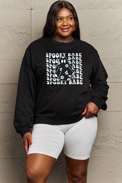 Get trendy with Simply Love Full Size SPOOKY BABE Graphic Sweatshirt - Halloween Clothes available at Styles Code. Grab yours today!