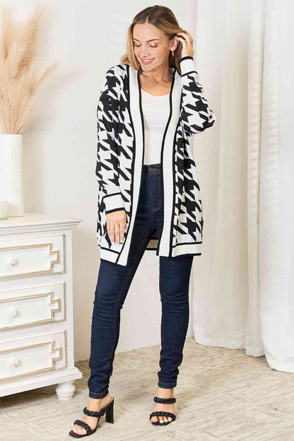 Get trendy with Woven Right Houndstooth Open Front Longline Cardigan - Cardigan available at Styles Code. Grab yours today!