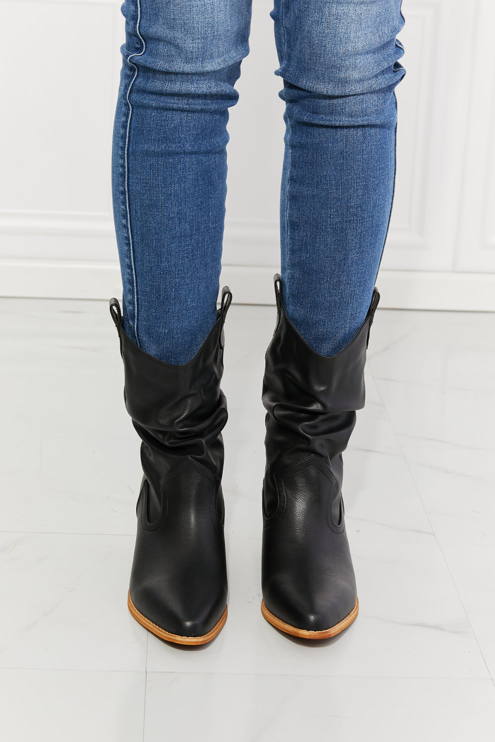 Get trendy with MMShoes Better in Texas Scrunch Cowboy Boots in Black - Shoes available at Styles Code. Grab yours today!