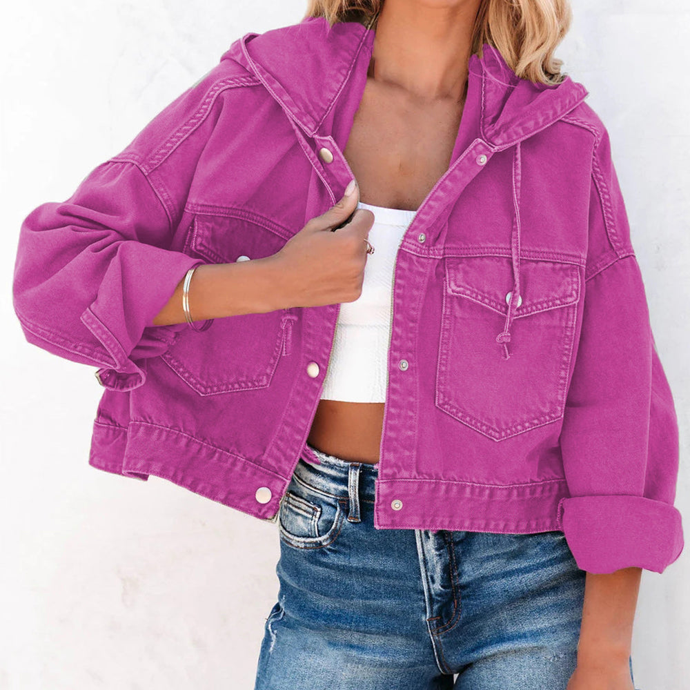 Get trendy with Hooded Dropped Shoulder Denim Jacket - Jackets available at Styles Code. Grab yours today!