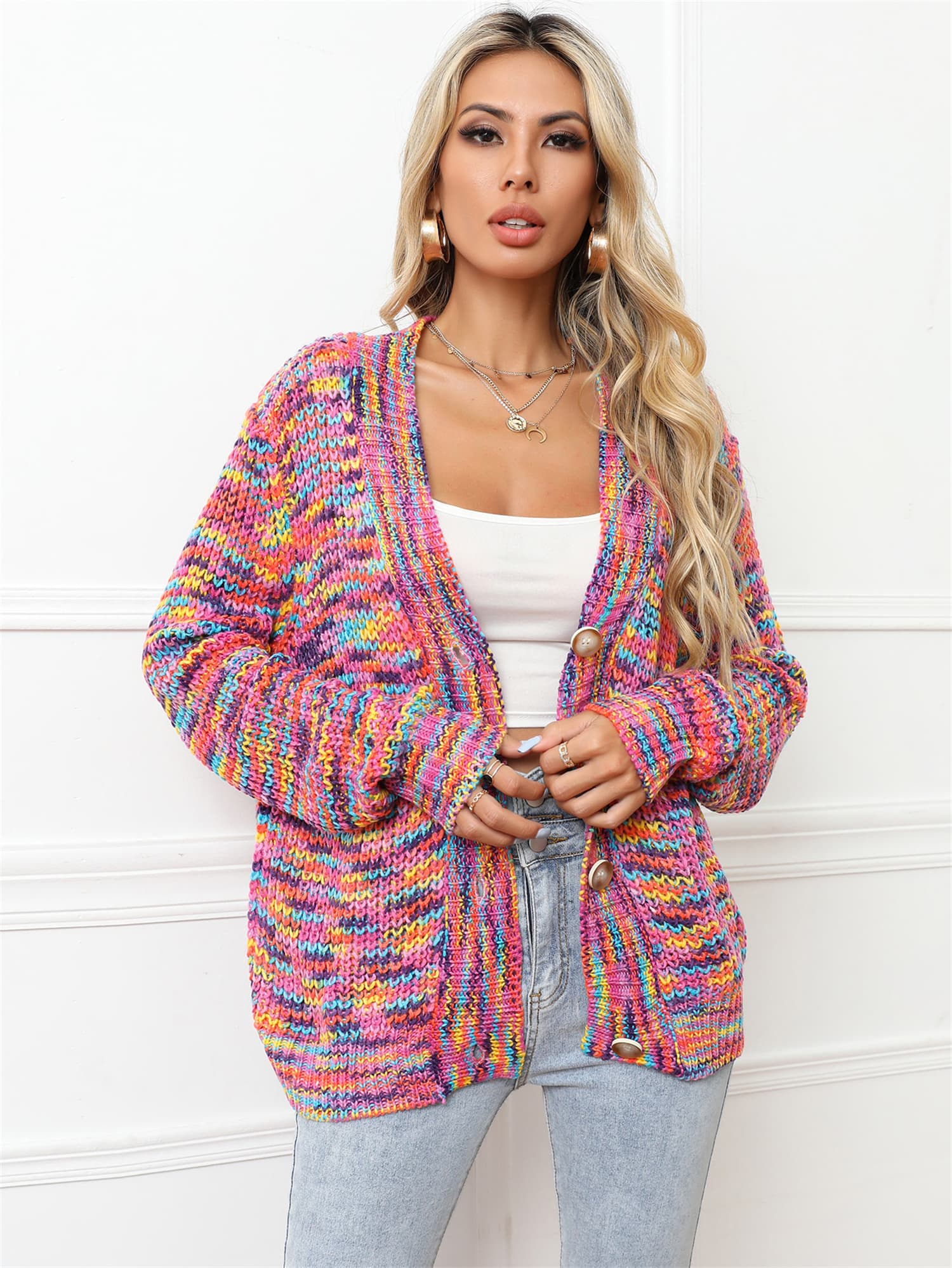 Get trendy with V-Neck Long Sleeve Cardigan - Cardigans available at Styles Code. Grab yours today!