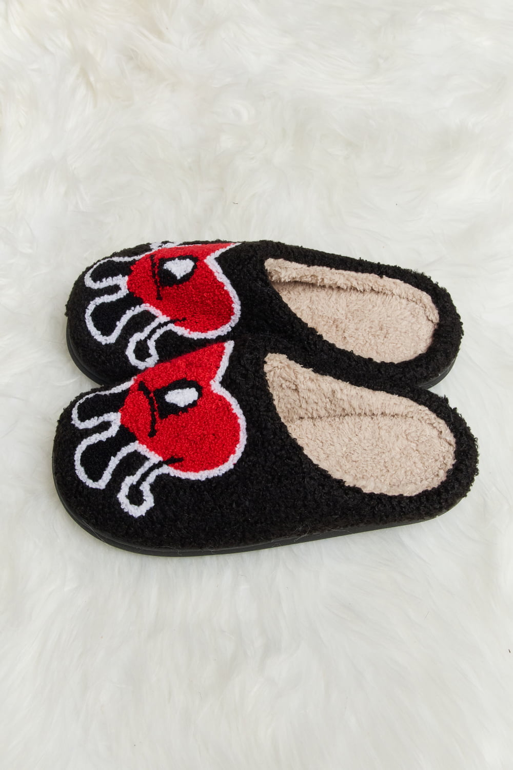 Get trendy with Melody Love Heart Print Plush Slippers - Shoes available at Styles Code. Grab yours today!