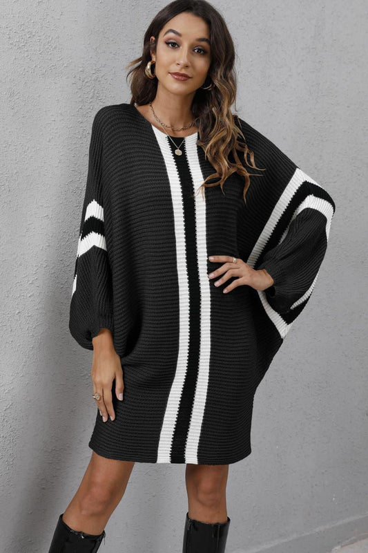 Get trendy with Ribbed Round Neck Long Sleeve Sweater Dress - Cardigan available at Styles Code. Grab yours today!