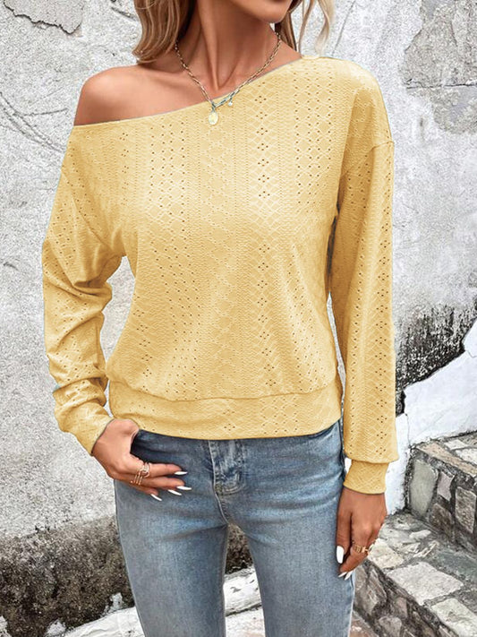 Get trendy with Eyelet Dropped Shoulder Blouse - Tops available at Styles Code. Grab yours today!
