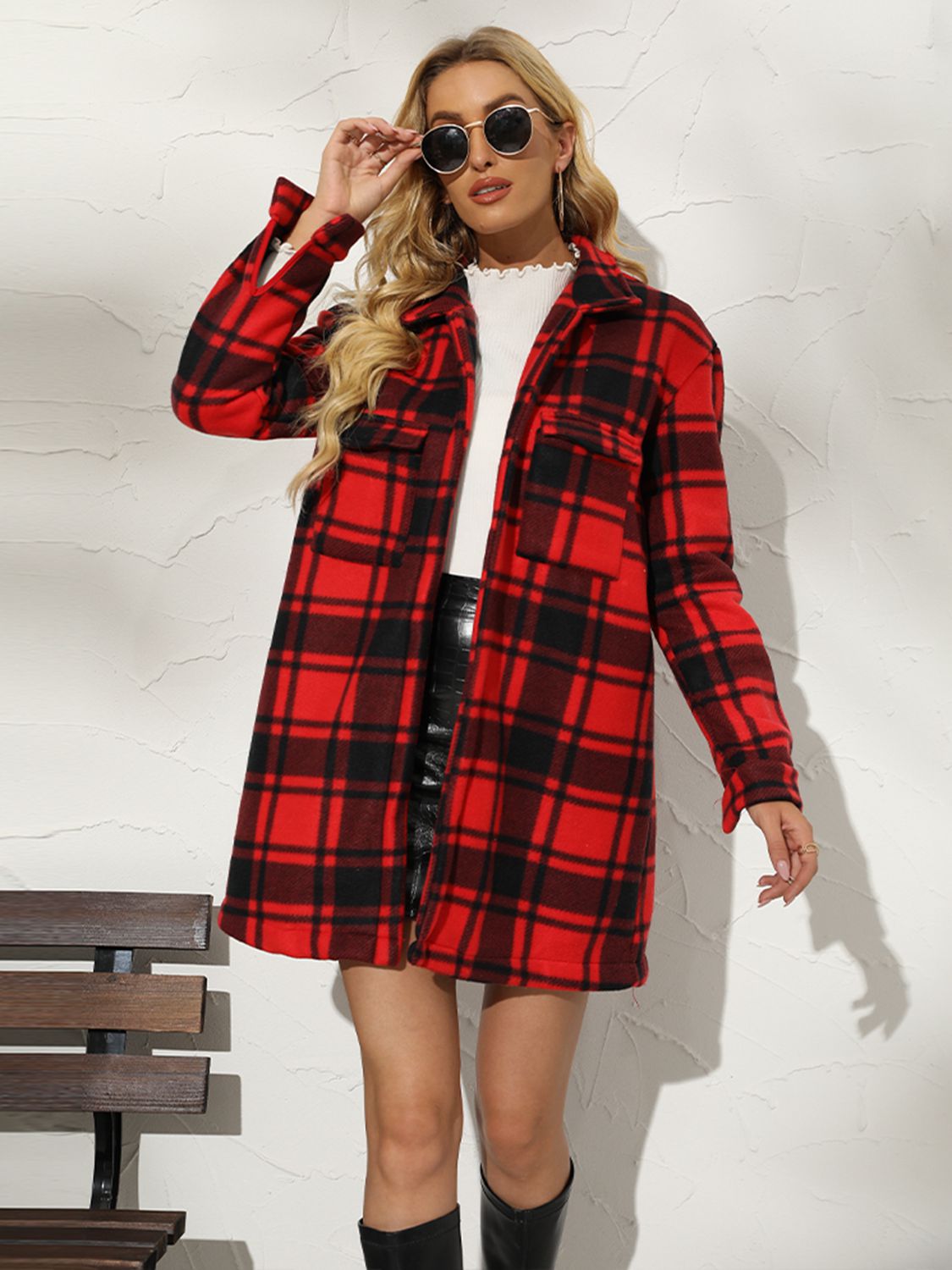 Get trendy with Plaid Collared Longline Coat - Coats available at Styles Code. Grab yours today!