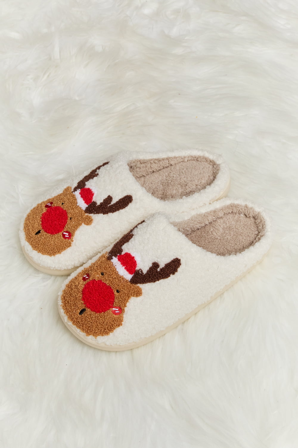 Get trendy with Melody Rudolph Print Plush Slide Slippers - Shoes available at Styles Code. Grab yours today!