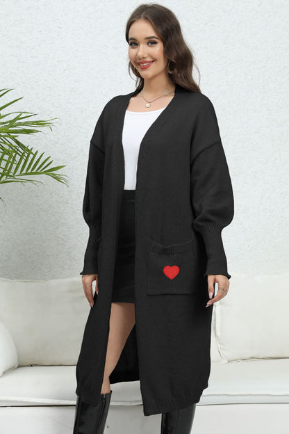 Get trendy with Lantern Sleeve Open Front Pocketed Cardigan - Cardigan available at Styles Code. Grab yours today!